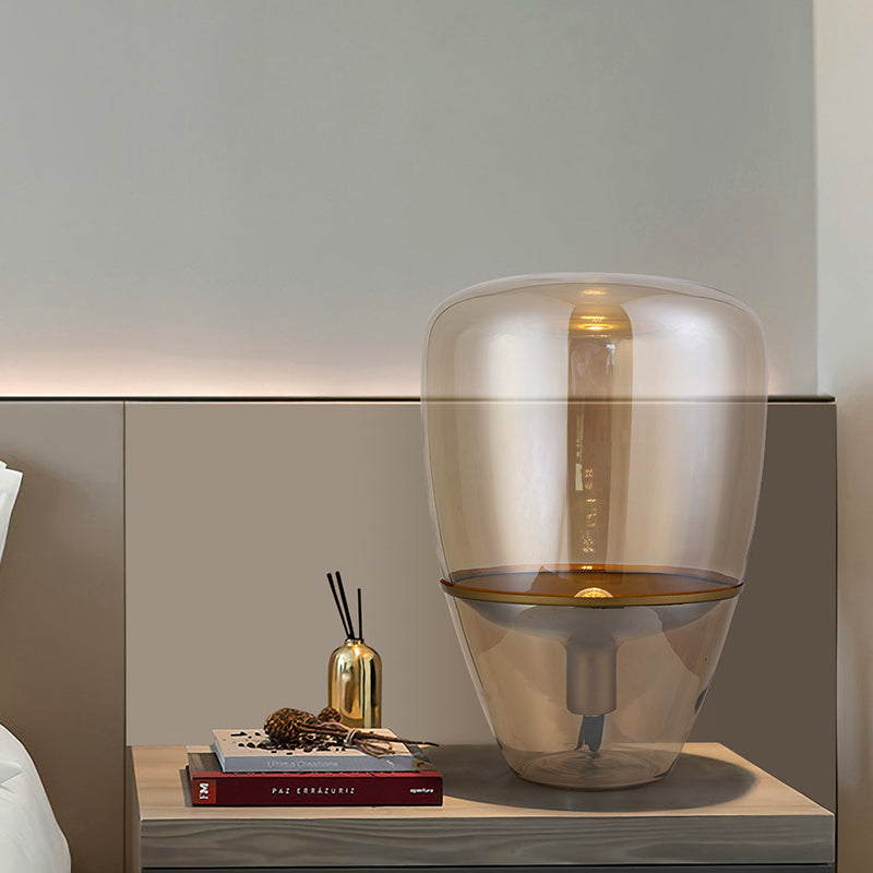 Lampada da comodino in barattolo Contemporanea in vetro cognac da 8,5"/11"/17" di larghezza, 1 lampadina, illuminazione da lavoro per camera da letto