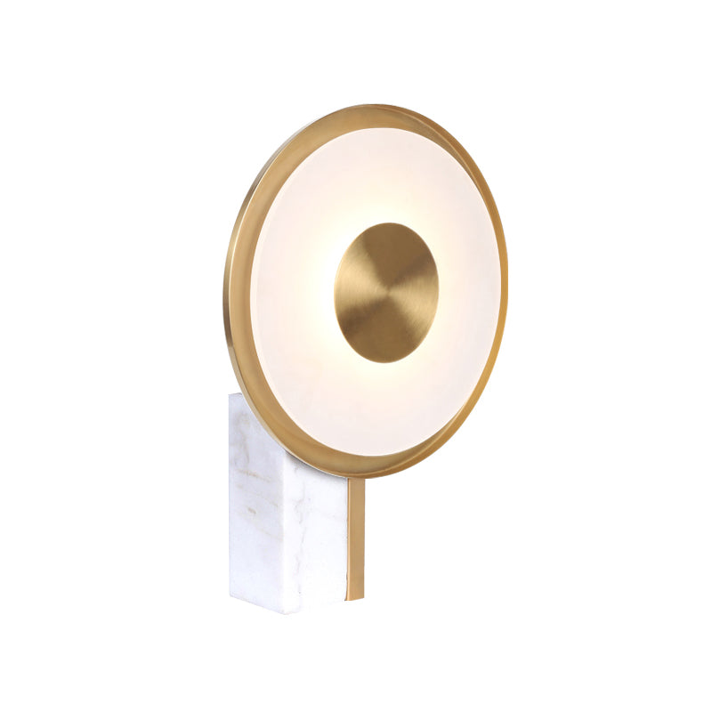 Lampada da tavolo circolare in vetro smerigliato Lampada da lavoro moderna a LED in oro con base rettangolare in marmo bianco