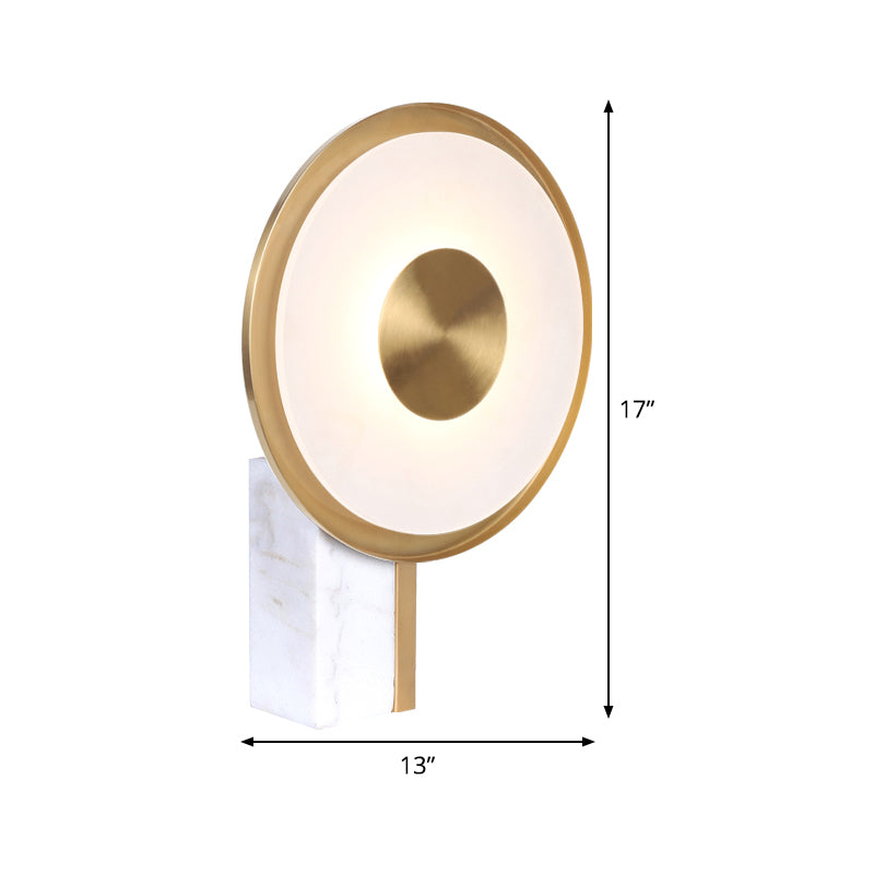 Lampada da tavolo circolare in vetro smerigliato Lampada da lavoro moderna a LED in oro con base rettangolare in marmo bianco