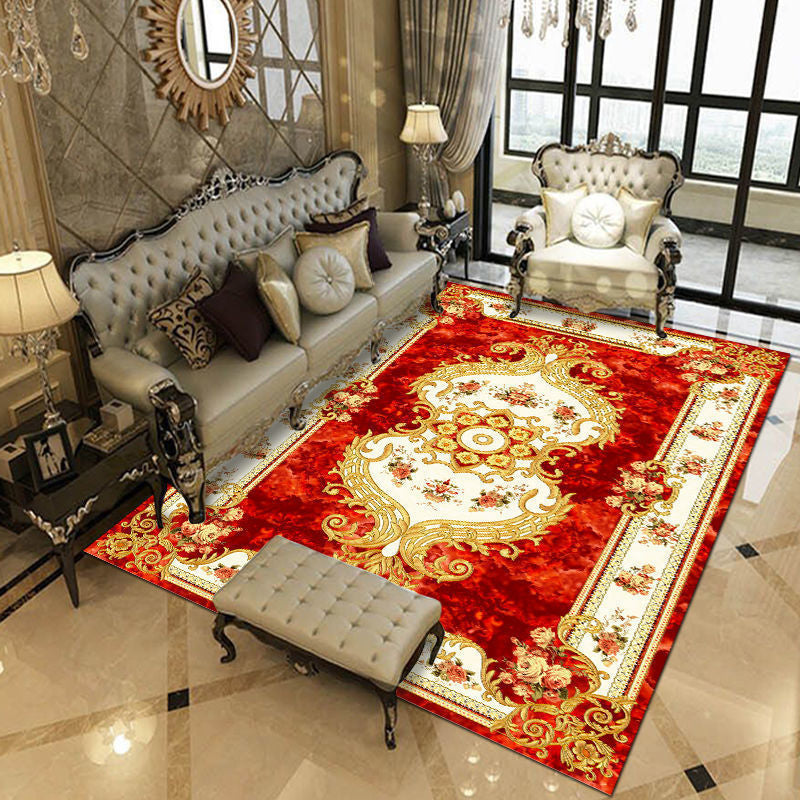 European Indoor Rug Classical Medallion Pattern Polyester Carpet Anti-Slip Area Rug for Home Decor