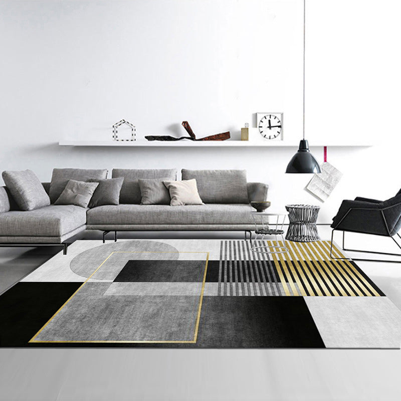 Luxury Area Carpet Funky Contrast Panel Rug Washable Polyester Stain Resistant Carpet for Home Decor