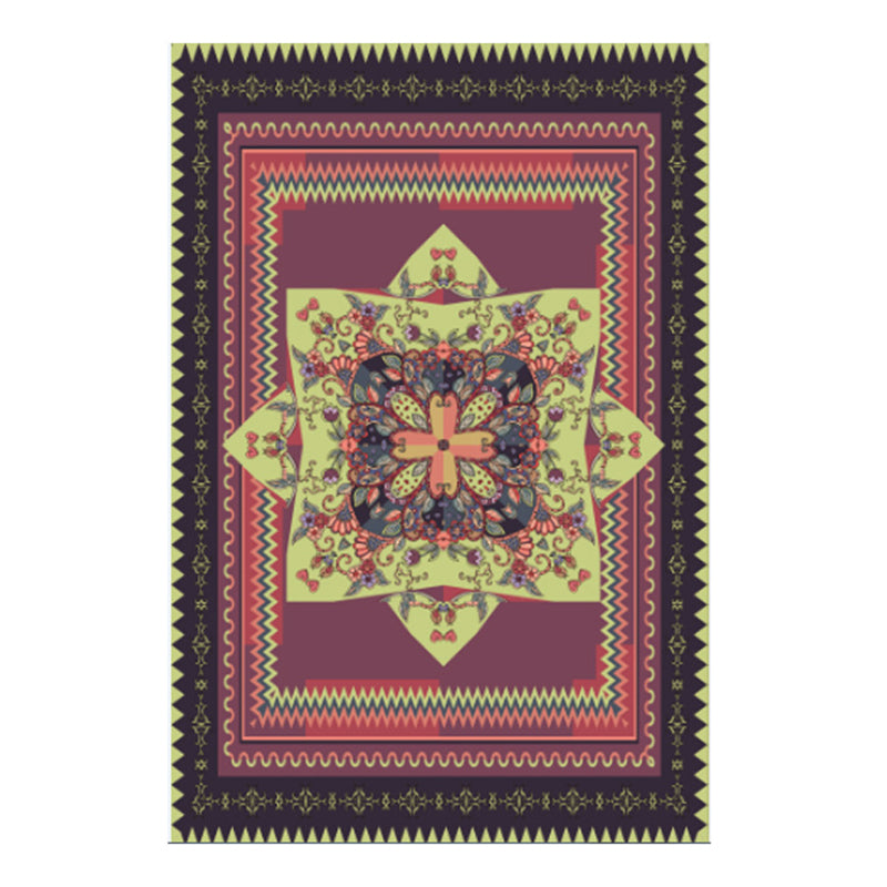 Red Modern Area Carpet Traditonal Pattern Polyester Area Rug Stain Resistant Rug for Home Decor