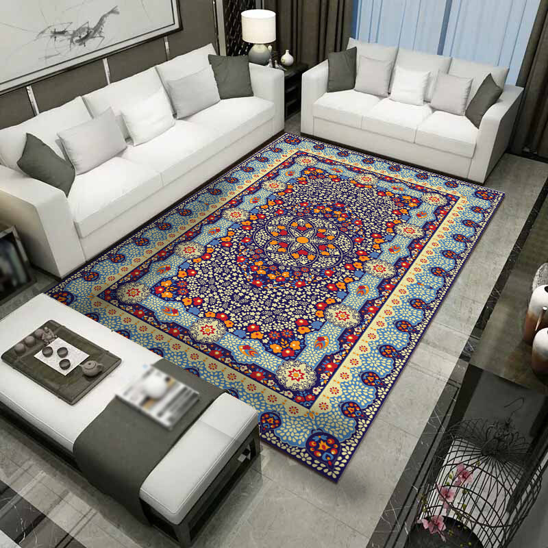 Red Modern Area Carpet Traditonal Pattern Polyester Area Rug Stain Resistant Rug for Home Decor