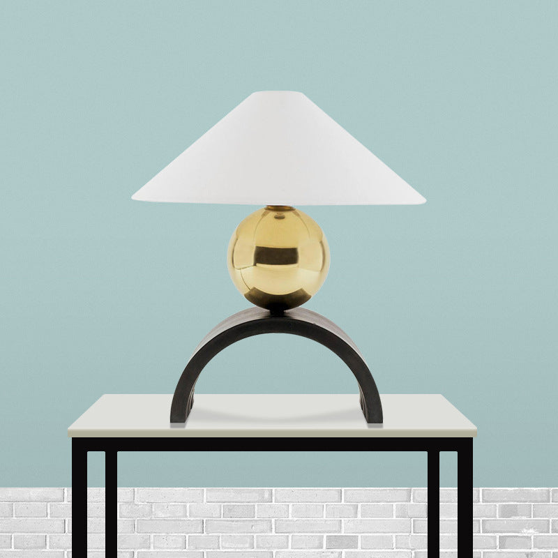 Global Metal Desk Light Modernist 1 Head Gold Task Lighting with Cone White Fabric Shade