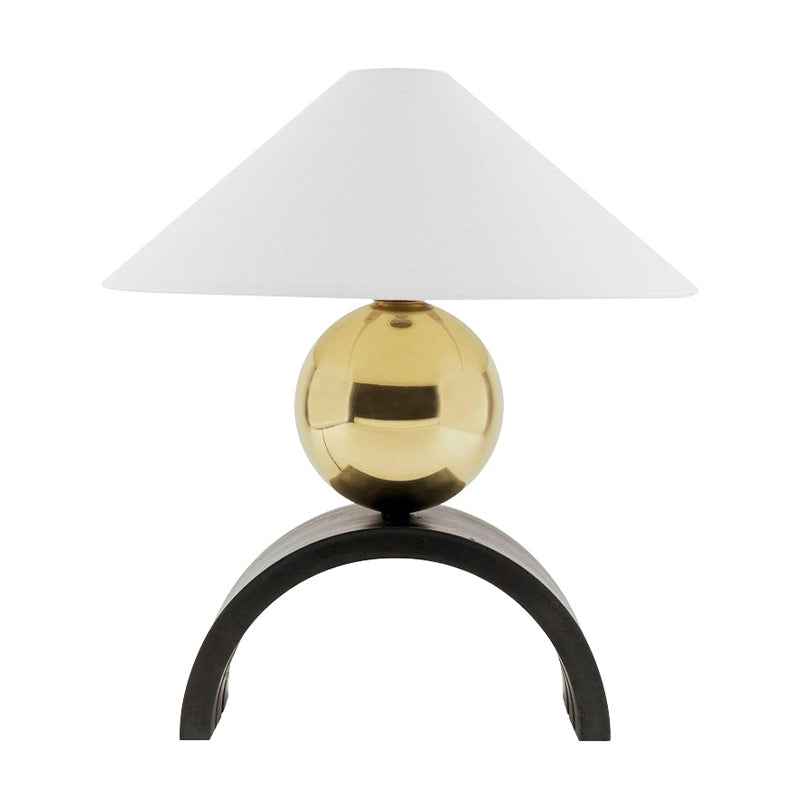 Global Metal Desk Light Modernist 1 Head Gold Task Lighting with Cone White Fabric Shade