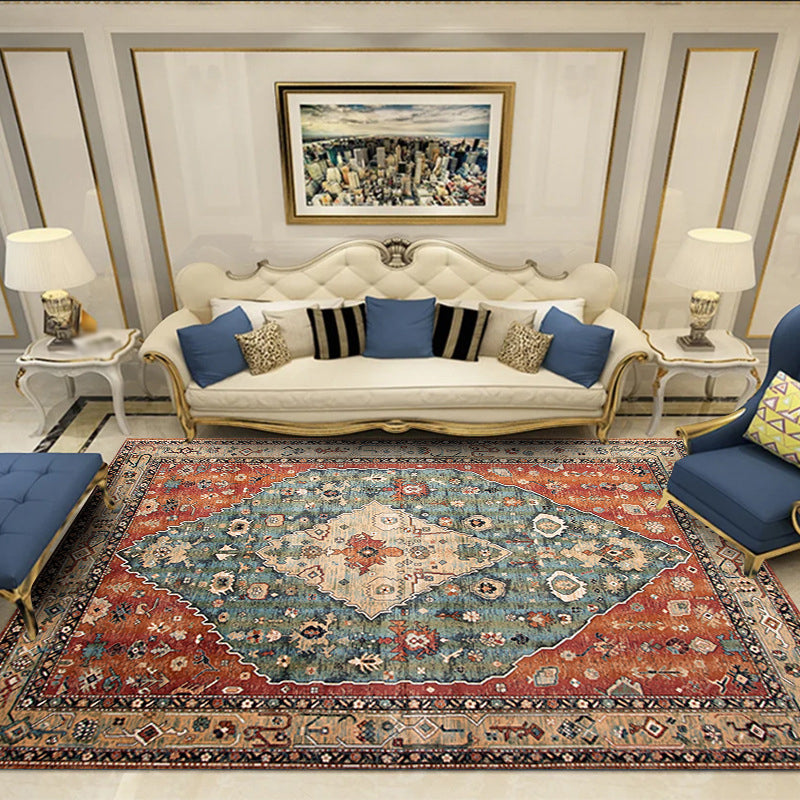 Tapis traditionnel de pylosester motif floral tapis lavable de tapis intérieur avec support sans glissement