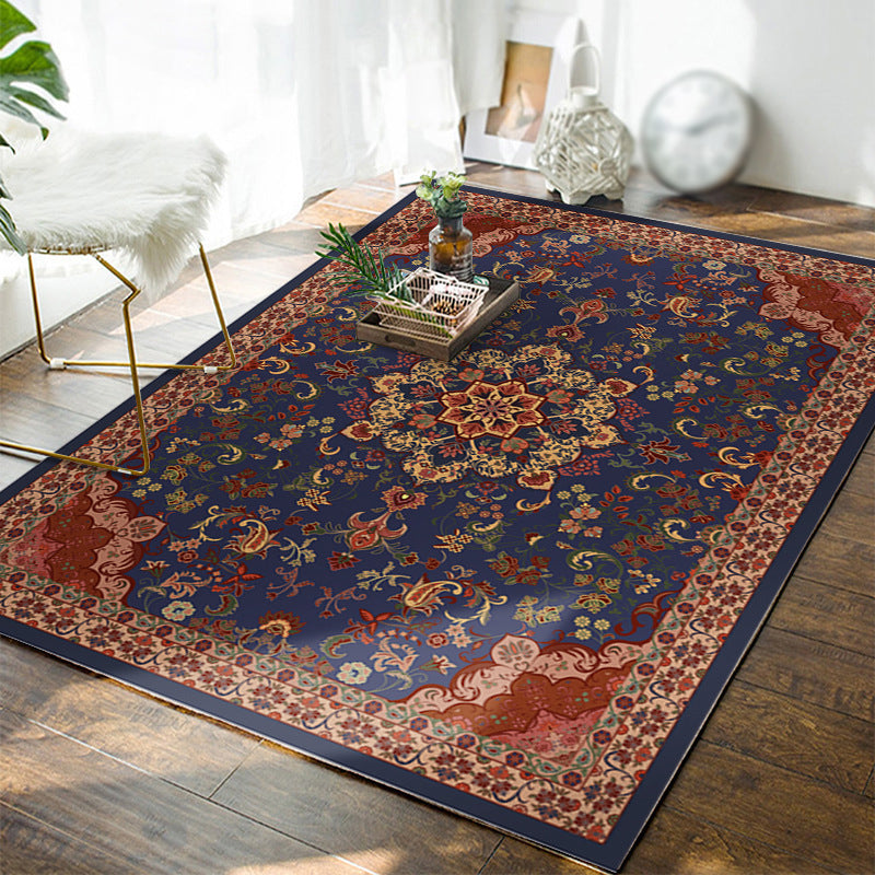 Tapis traditionnel de pylosester motif floral tapis lavable de tapis intérieur avec support sans glissement