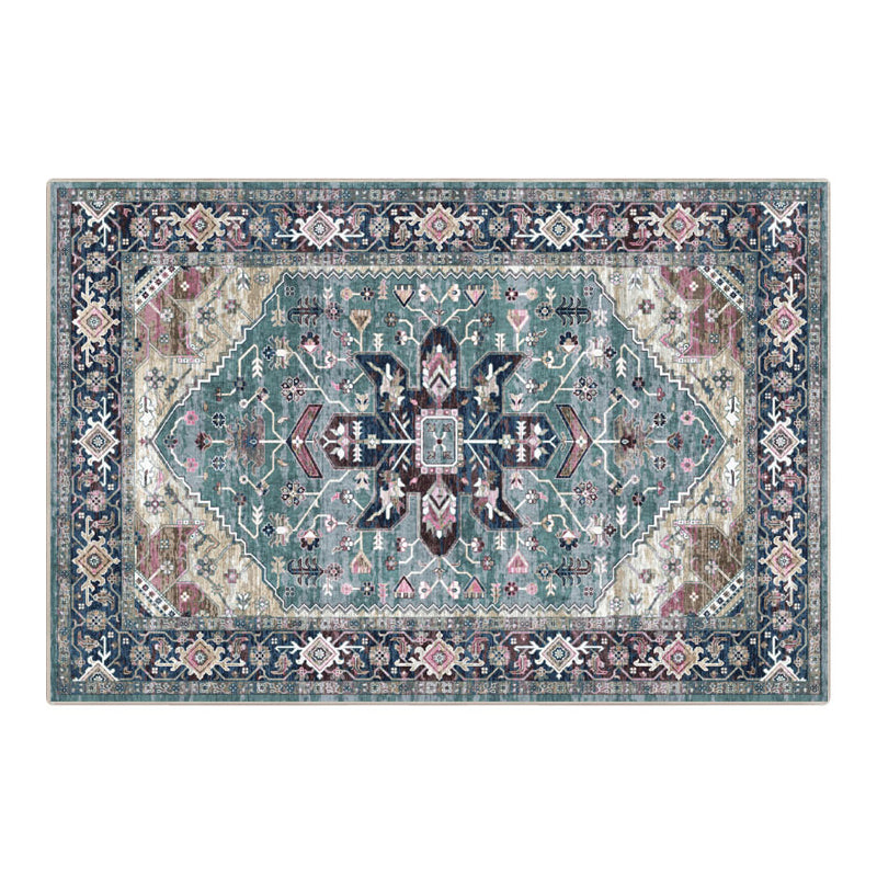 Blue Traditional Area Carpet Graphic Pattern Polyester Area Rug Anti-Slip Rug for Home Decor