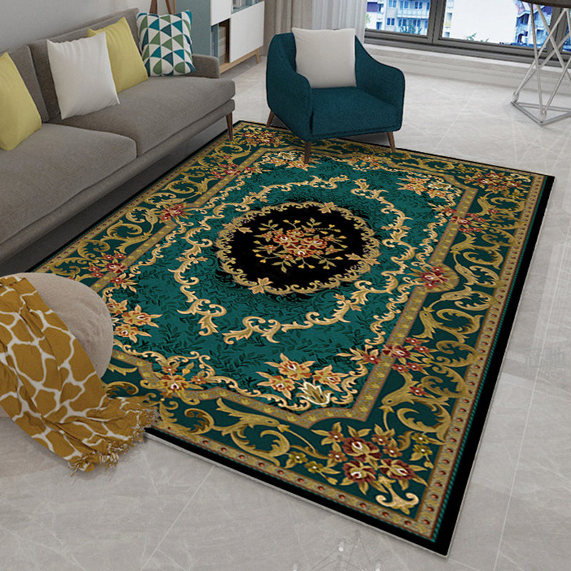 Classical European Indoor Rug Polyester Floral Print Carpet Non-Slip Backing Area Rug for Home Decor
