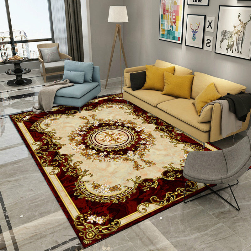 Classical European Indoor Rug Polyester Floral Print Carpet Non-Slip Backing Area Rug for Home Decor