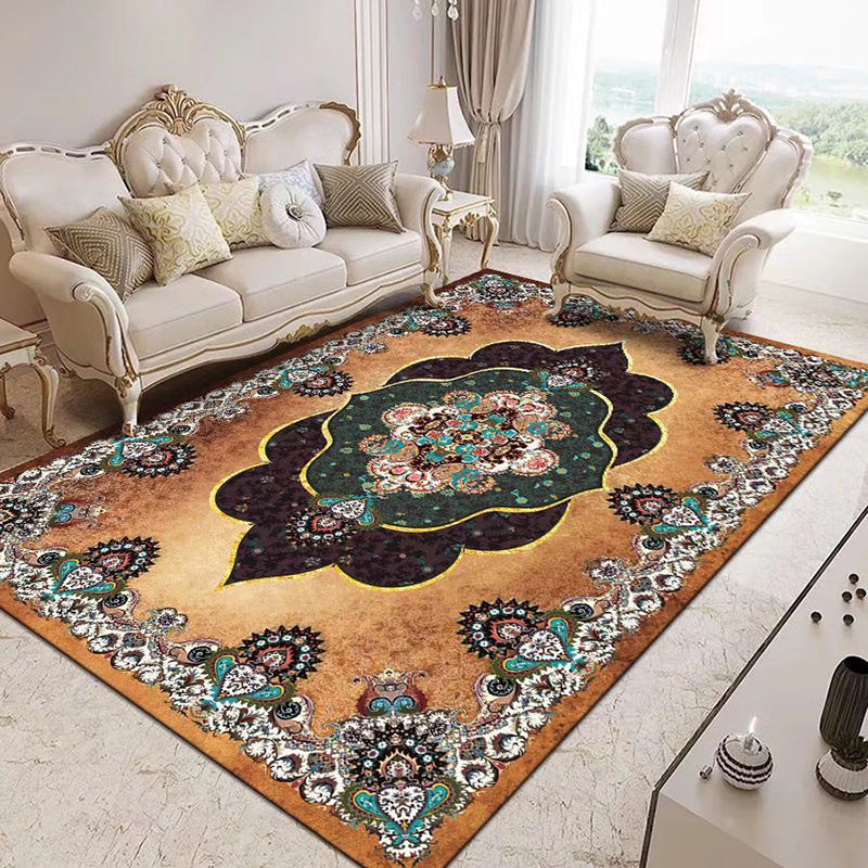 Traditonal Brown Rug Polyester Graphic Pattern Area Rug Stain Resistant Carpet for Home Decor