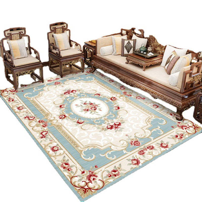 Modern Beige Area Carpet European Pattern Polyester Area Rug Stain Resistant Rug for Home Decor
