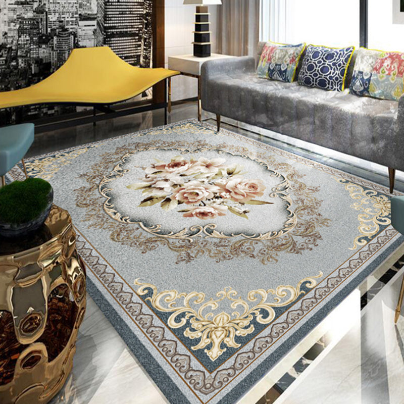 Modern Beige Area Carpet European Pattern Polyester Area Rug Stain Resistant Rug for Home Decor