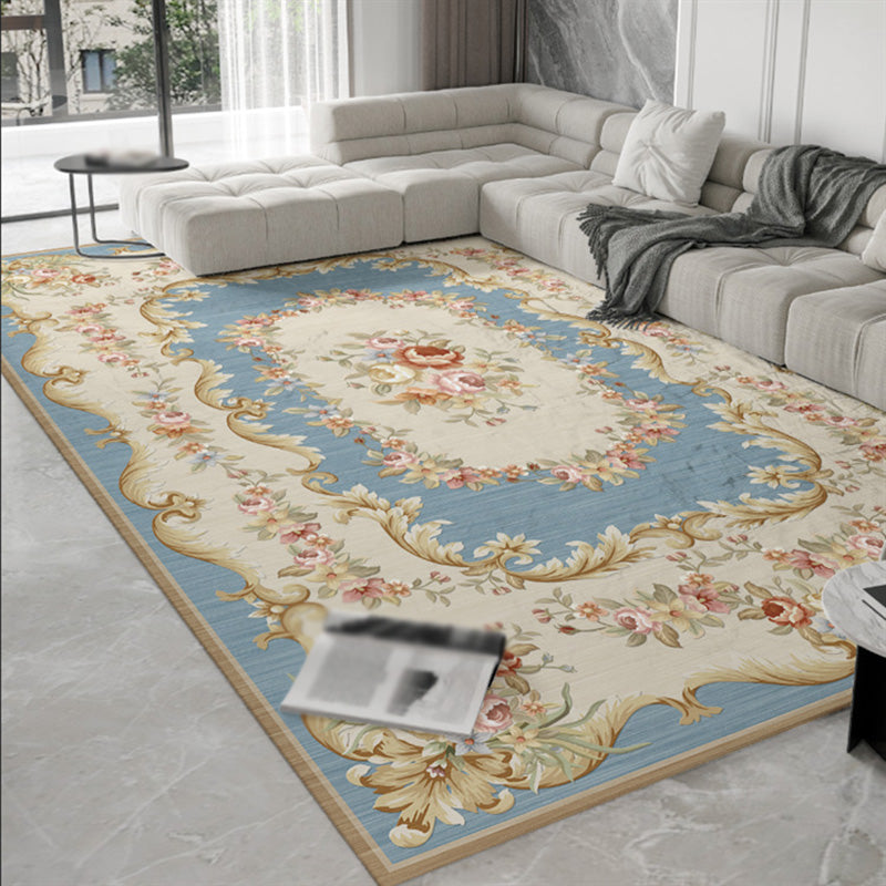 Modern Beige Area Carpet European Pattern Polyester Area Rug Stain Resistant Rug for Home Decor