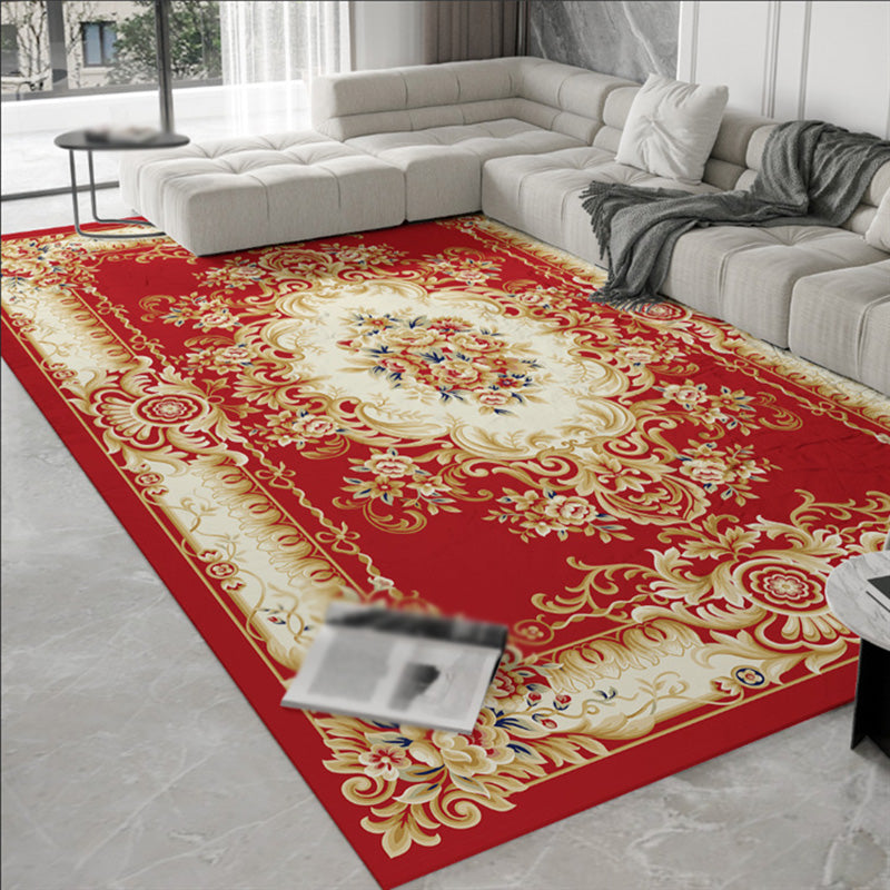 Modern Beige Area Carpet European Pattern Polyester Area Rug Stain Resistant Rug for Home Decor