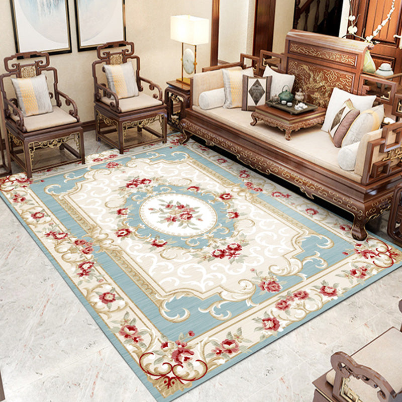 Modern Beige Area Carpet European Pattern Polyester Area Rug Stain Resistant Rug for Home Decor
