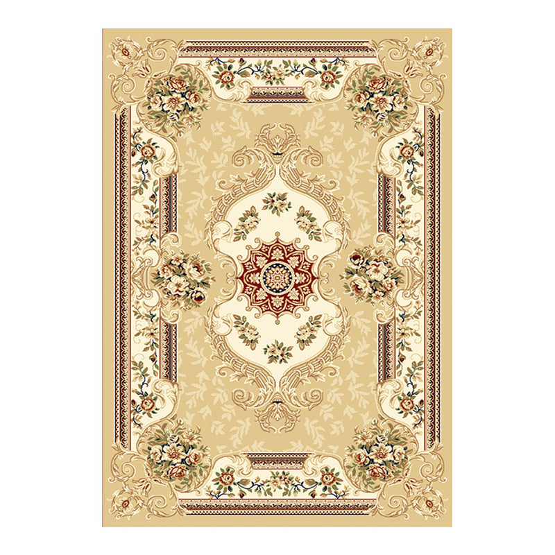 Beige Modern Area Rug European Style Pattern Carpet Polyester Anti-Slip Backing Rug for Home Decor