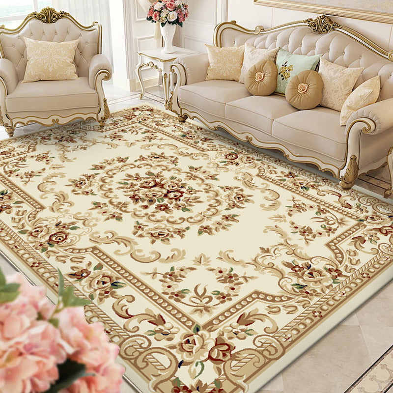 Beige Modern Area Rug European Style Pattern Carpet Polyester Anti-Slip Backing Rug for Home Decor