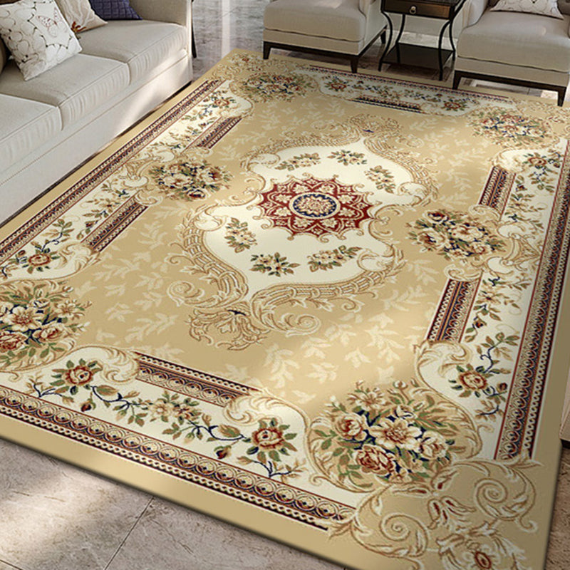 Beige Modern Area Rug European Style Pattern Carpet Polyester Anti-Slip Backing Rug for Home Decor