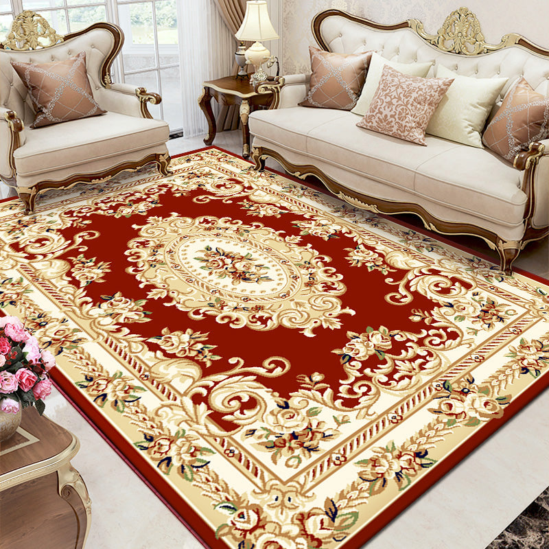 Beige Modern Area Rug European Style Pattern Carpet Polyester Anti-Slip Backing Rug for Home Decor