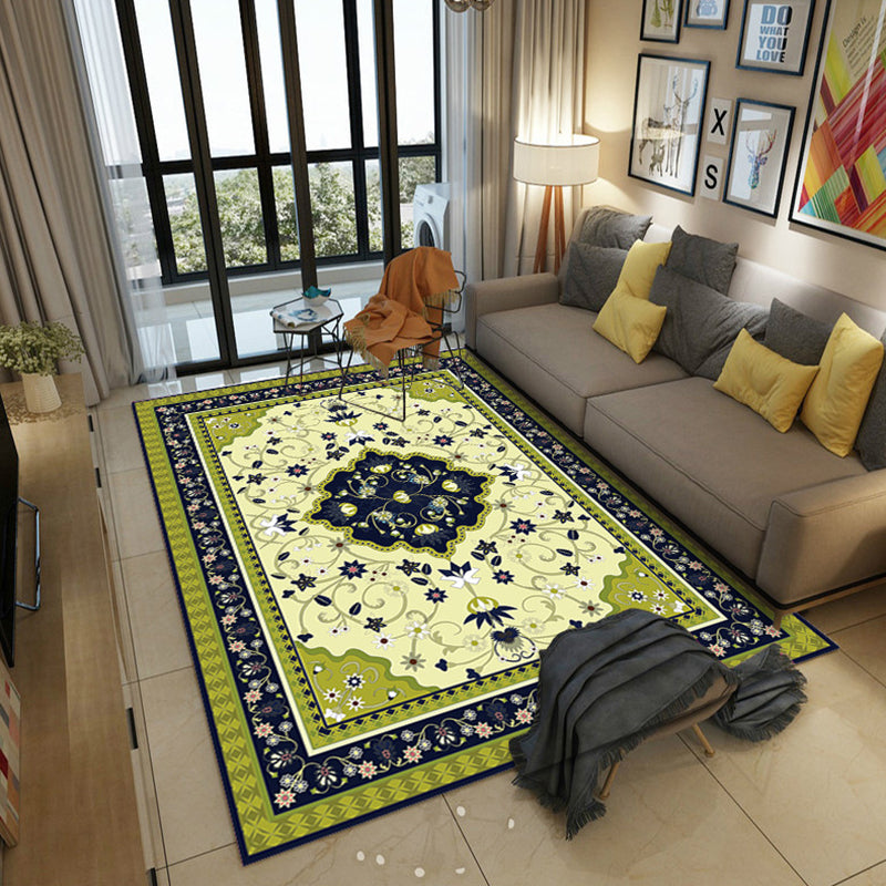 Classic European Area Rug Modern Medallion Pattern Indoor Rug Washable Carpet with Non-Slip Backing