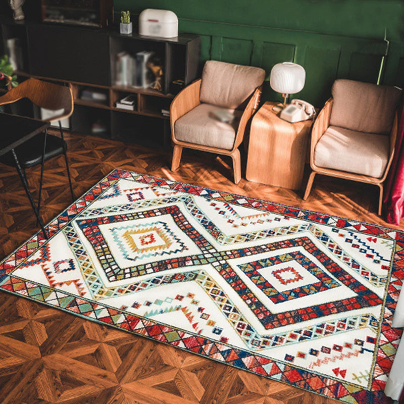 Navy Moroccan Rug Polyester Graphic Rug Non-Slip Backing Rug for Living Room