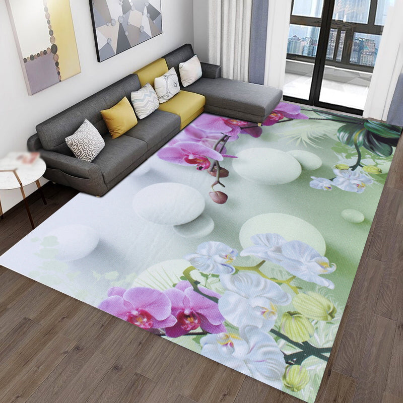 Modern Living Room Area Carpet Plant Pattern Polyester Area Rug Anti-Slip Washable Rug