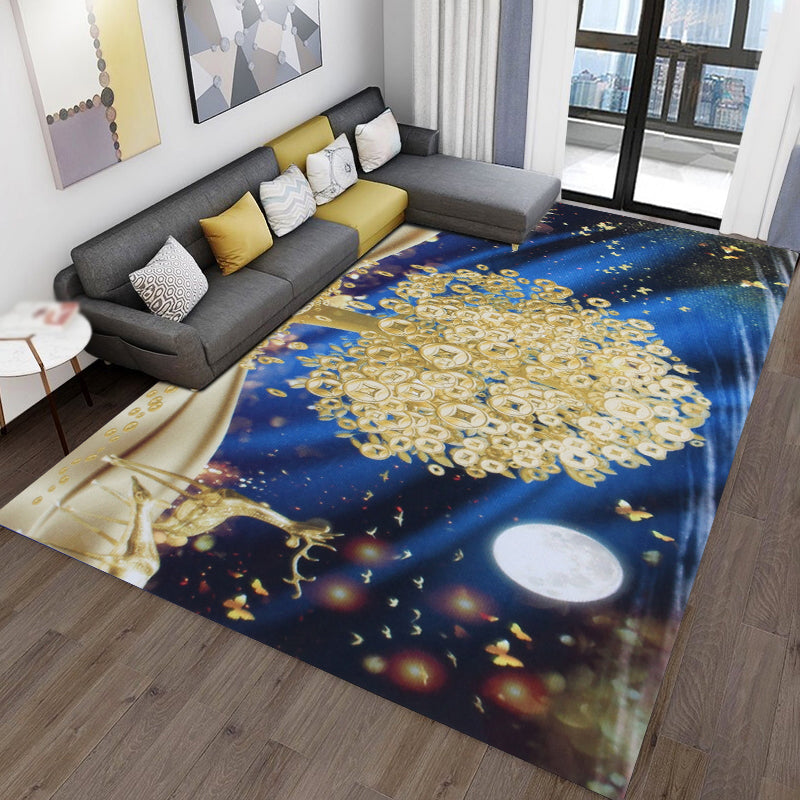 Modern Living Room Area Carpet Plant Pattern Polyester Area Rug Anti-Slip Washable Rug