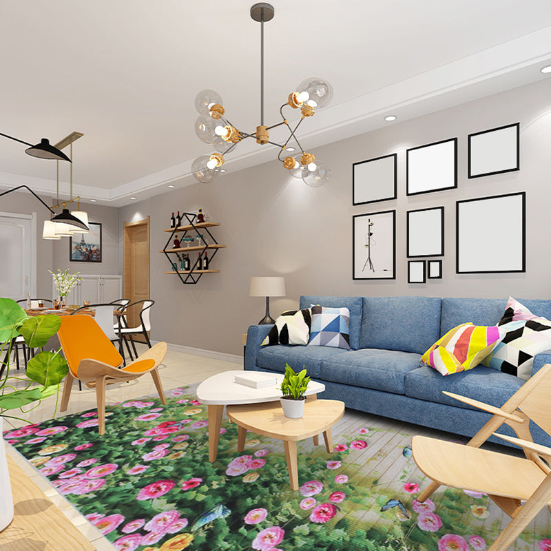 Modern Living Room Area Carpet Plant Pattern Polyester Area Rug Anti-Slip Washable Rug