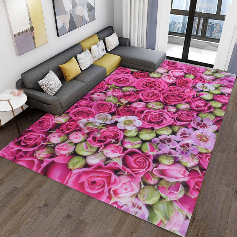 Modern Living Room Area Carpet Plant Pattern Polyester Area Rug Anti-Slip Washable Rug