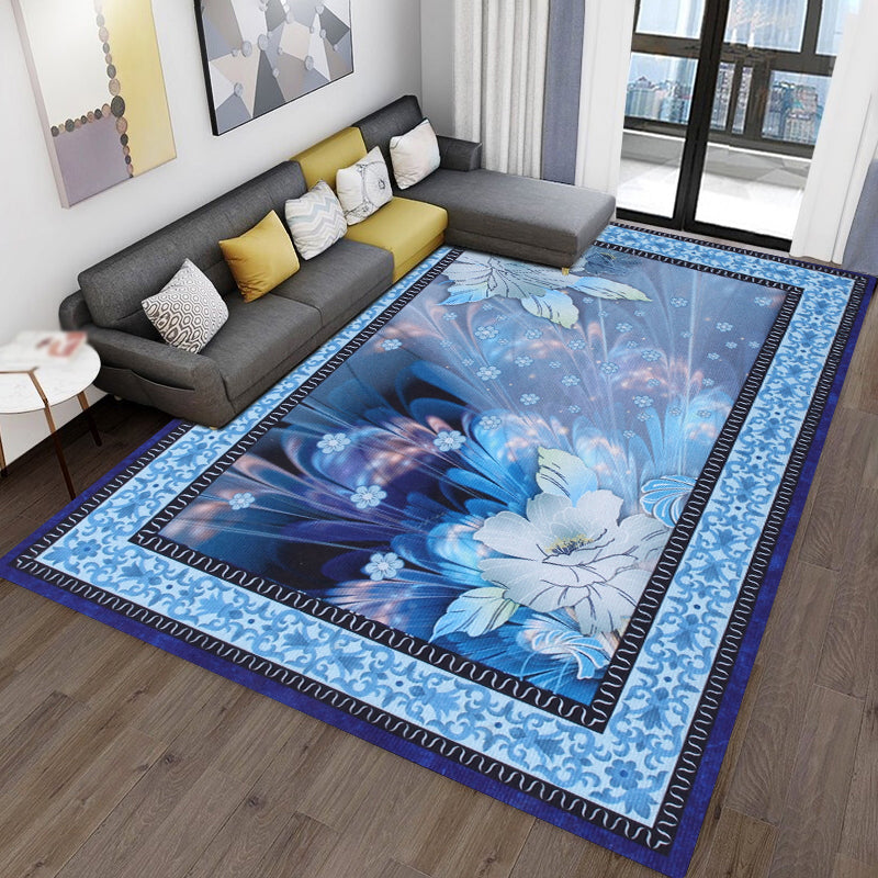 Modern Living Room Area Carpet Plant Pattern Polyester Area Rug Anti-Slip Washable Rug