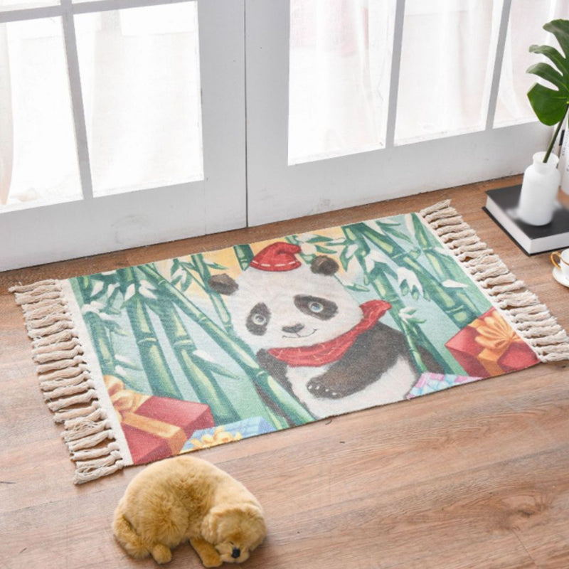 Green Modern Carpet Cotton Panda Carpet Non-Slip Backing Carpet for Living Room
