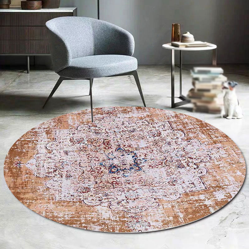 Vintage Round Teppich traditioneller Teppich Easy Care Polyester Anti-Rutsch-Teppich für Wohnkultur