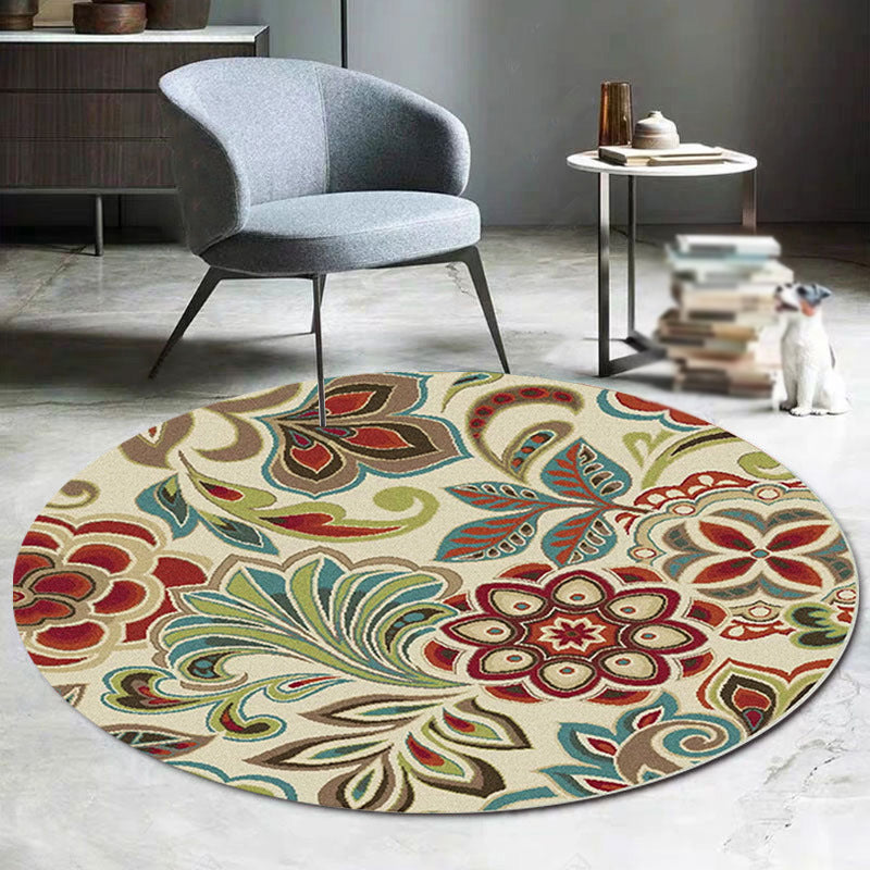 Vintage Round Teppich traditioneller Teppich Easy Care Polyester Anti-Rutsch-Teppich für Wohnkultur