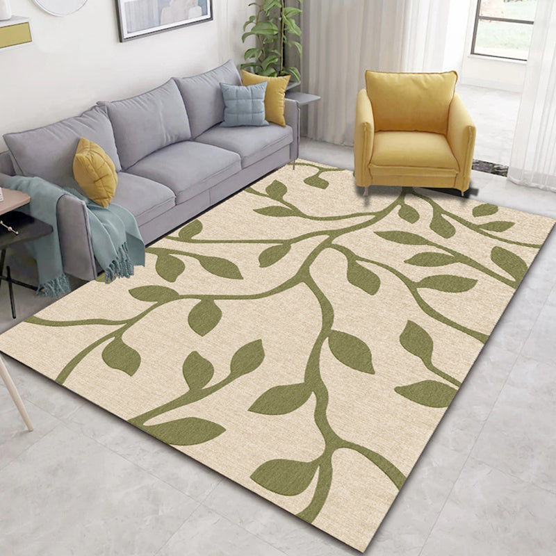 Modern Living Room Area Carpet Plant Pattern Polyester Area Rug Anti-Slip Backing Rug
