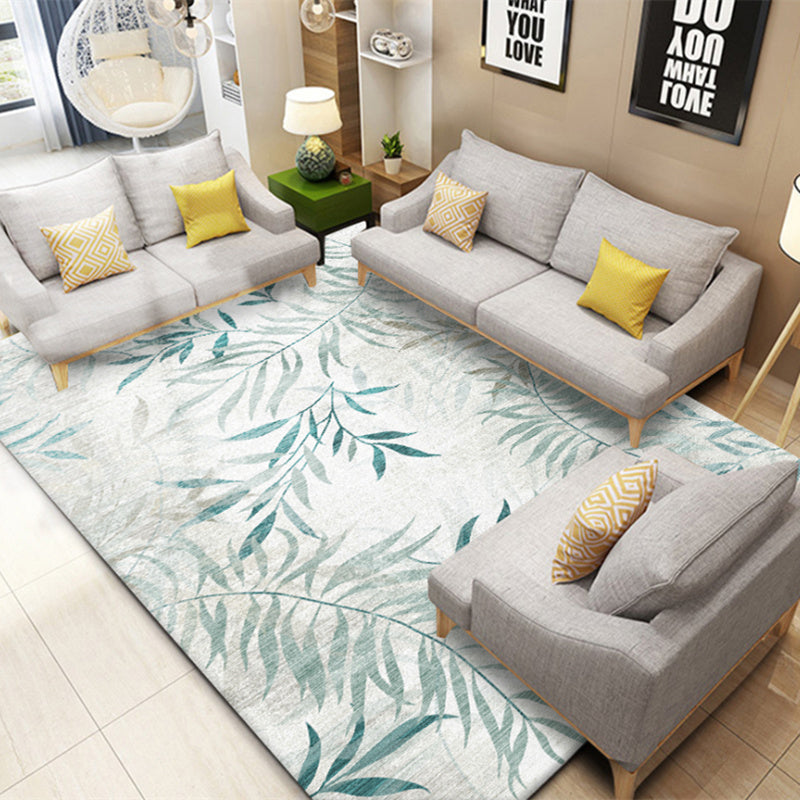 Modern Living Room Area Carpet Plant Pattern Polyester Area Rug Anti-Slip Backing Rug