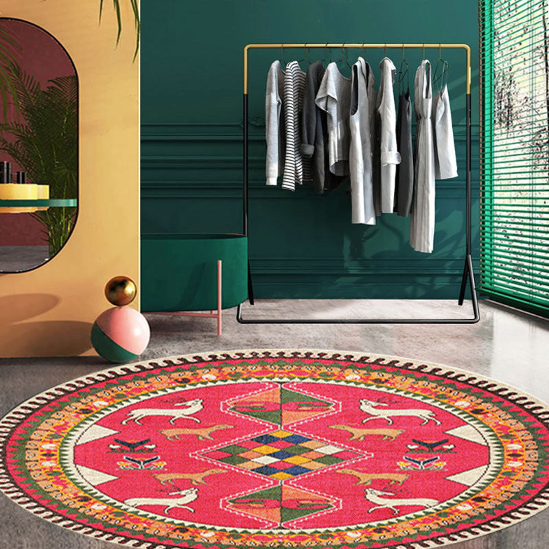 Antique Round Carpet Retro Floral Print Indoor Rug Polyester Non-Slip Backing Carpet for Living Room