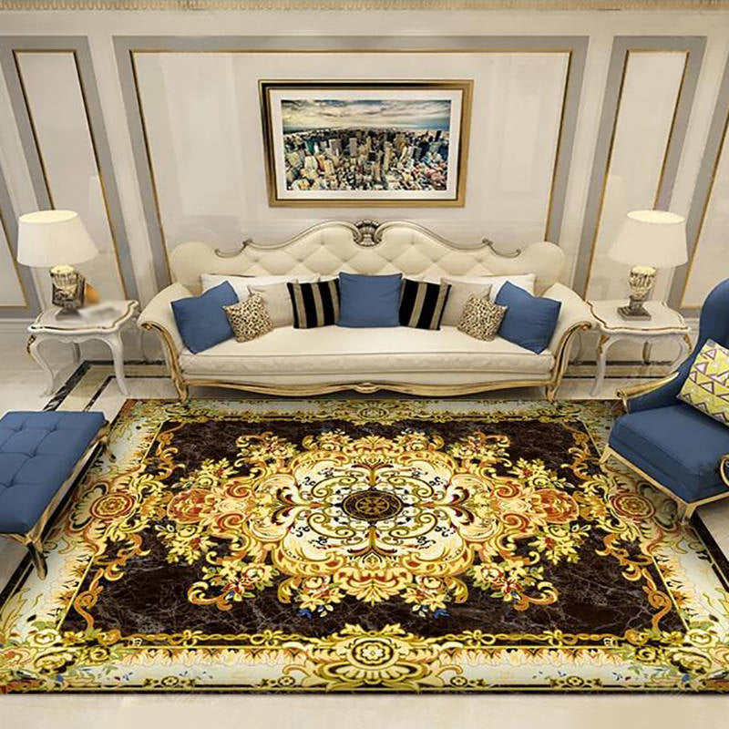 Blue European Area Rug Graphic Pattern Polyester Area Carpet Non-Slip Backing Rug for Living Room