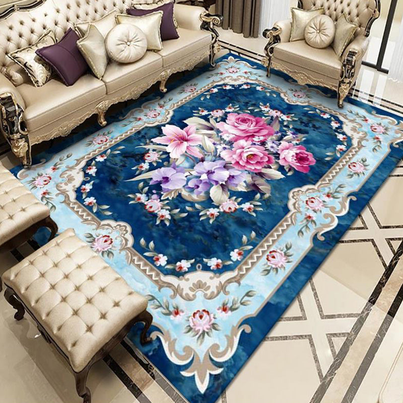 Vintage Blumendruckte Teppich Polyester Indoor Teppich Nicht-Schlupf-Hinterfläche Teppich für Wohnzimmer