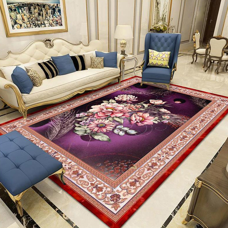 Vintage Blumendruckte Teppich Polyester Indoor Teppich Nicht-Schlupf-Hinterfläche Teppich für Wohnzimmer