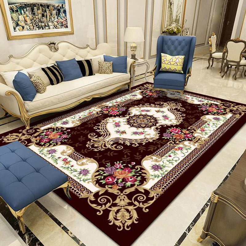 Vintage Blumendruckte Teppich Polyester Indoor Teppich Nicht-Schlupf-Hinterfläche Teppich für Wohnzimmer