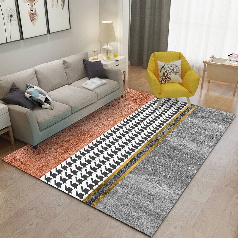Grey Modern Rug Polyester Striped Indoor Rug Non-Slip Backing Rug for Living Room