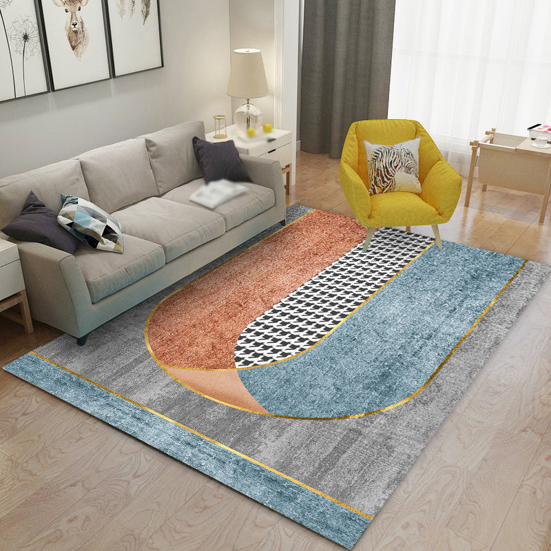Grey Modern Rug Polyester Striped Indoor Rug Non-Slip Backing Rug for Living Room