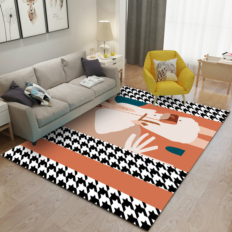 Grey Modern Rug Polyester Striped Indoor Rug Non-Slip Backing Rug for Living Room