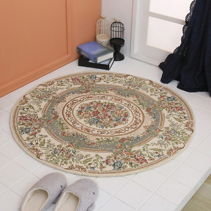Beige European Area Rug bloemenpatroon Polyester gebied tapijt Easy Care Tapijt voor woonkamer