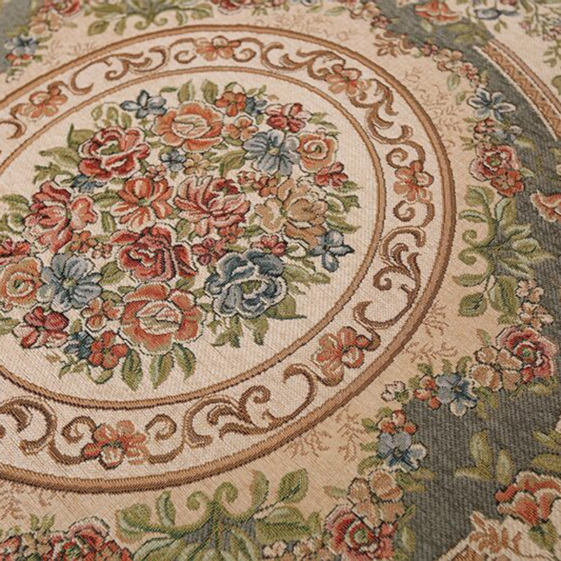 Beige European Area Rug bloemenpatroon Polyester gebied tapijt Easy Care Tapijt voor woonkamer