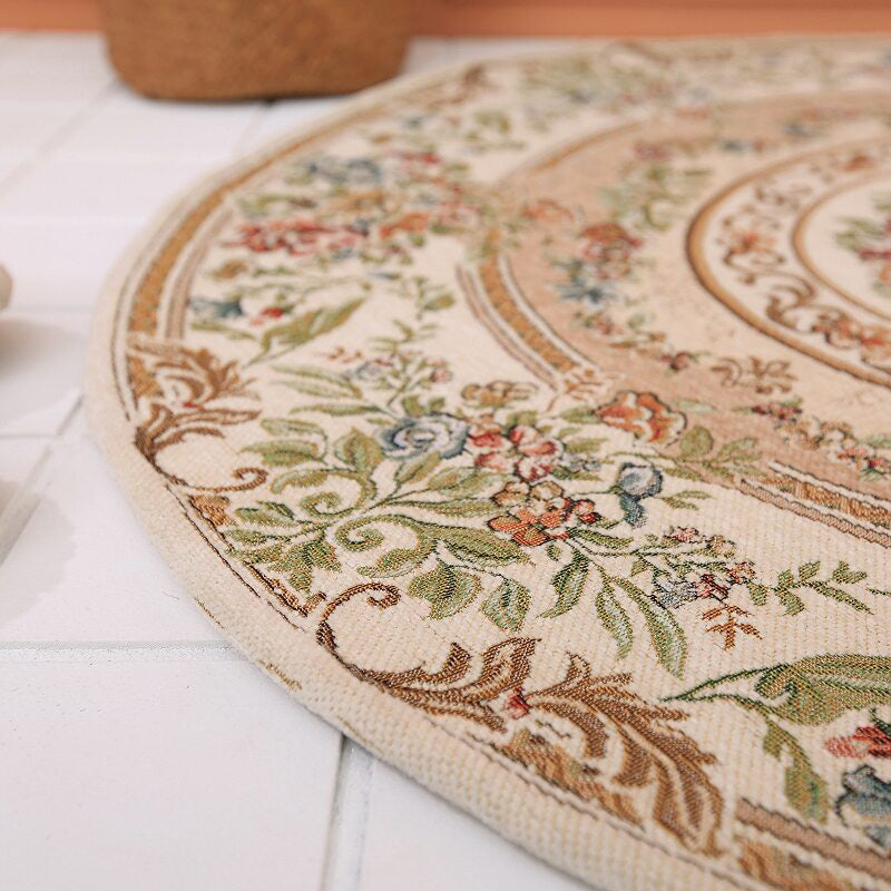 Beige European Area Rug bloemenpatroon Polyester gebied tapijt Easy Care Tapijt voor woonkamer