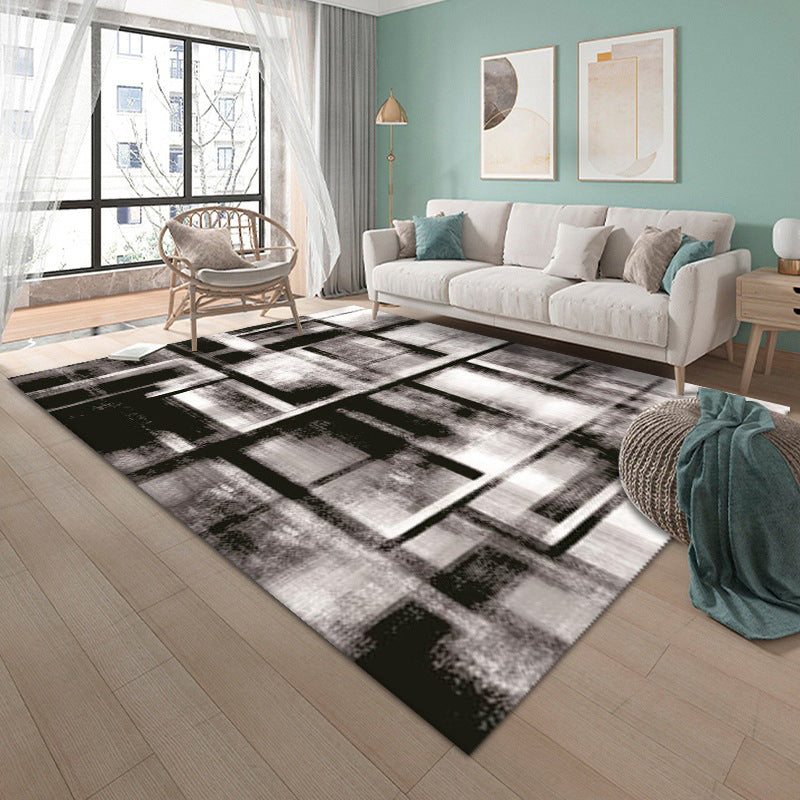 Black Modern Carpet Polyester Graphic Carpet Non-Slip Backing Carpet for Home Decor