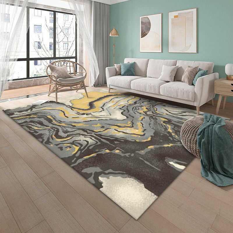 Black Modern Carpet Polyester Graphic Carpet Non-Slip Backing Carpet for Home Decor