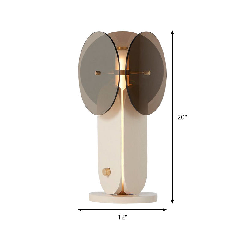 Rookgrijs glas, ronde taakverlichting, eigentijdse nachttafellamp met 1 lamp in lichtroze